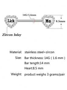 1Pair 14G 316L Heart Shaped Diamond Symmetric Nipple Ring Surgical Steel Nipple Ring Body Piercing Women's Jewelry,Daily Wear