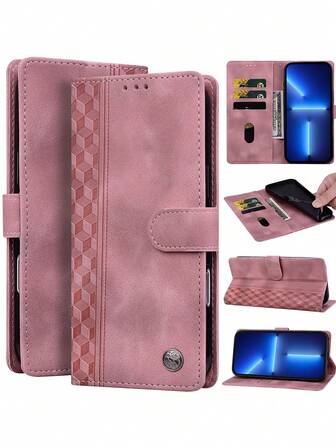 GLANDOTU Multifunktionellt korthållarstativ med stötsäkert skyddsfodral i PU-läder, kompatibelt med flera mobiltelefonmärken och modeller