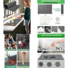 PZW Tapete de secado de platos de piedra grande para encimera de cocina 24 x 16 pulgadas plegable de grado alimenticio superabsorbente con autosecante para platos Gris-oscuro2537 - GrisOscuro - Ver 1