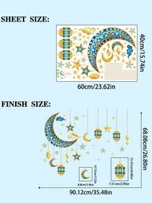 1 PC 3D Moon & Star Hanging Decor Wall Sticker, Ramadan Decorative Star And Moon, Removable Pvc Wall Decal, Islamic Style Home Decor Stickers Featuring Crescent Moon, Planet, And Lantern Designs, Self-Adhesive Pvc Wall Stickers, For Holiday Decorations, Easy To Clean, For Living Room Walls, Furniture Surfaces, Diy Holiday Decorations, Ramadan Decor - Multicolor - View 10