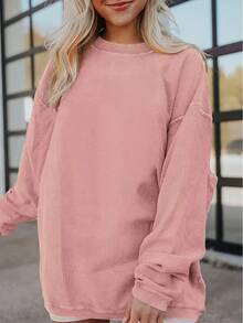 Christmas Outfit Women - Pittsburgh Steelers Logo Oversized Black Crewneck Sweatshirt - Bold 'Steelers' Text, Perfect For Fans - Long Wavy Platinum-Blonde Hair (Styled) Silver Chain Necklace Light Brown Tumbler With White Lid Clear Straw - Plain White Background Highlighted Fan Apparel- Winter Clothes For Women, New Years Outfit Women, Nye Party Outfit For Women - 粉色 - 查看 5