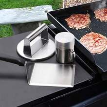 HULISEN Cupula de fusion de queso y prensa de hamburguesas aplastada cubierta redonda resistente de 9 pulgadas con triturador de hamburguesas de acero inoxidable kit de accesorios para parrilla plana para cocinar en interiores y exteriores - 6,2'' redondo, juego de 3 - Ver 2