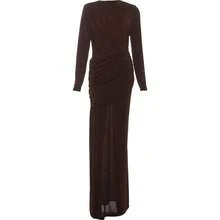 Maxi Dress Women O-Neck Full Sleeve Solid Banquet Elegant Vacation Fashion Autumn Skinny Casual Simple Vestidos - 棕色 - 查看 3