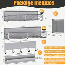 YQQ Estante magnético para especias para refrigerador paquete de 7 estantes magnéticos 100% metal organizador de especias de cocina con estante de gancho soporte para toallas de papel organizador de2179 - Gris - Ver 2