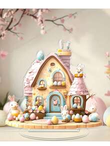 Charming Easter Bunny House Acrylic 2D Flat Decorative Sign & Plaque House-Style Design With Bunny Theme, Desktop-Mounted, Multi-Purpose, No Electricity Required. Suitable For Home, Living Room And Holiday Decoration, An Ideal Gift For Women.