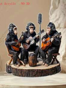 1pc 2D Flat Acrylic Bohemian Monkey Band Statue, Music Themed Desktop Decor, Versatile Bohemian Style, Suitable For Home, Office And Cafe