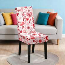 1 funda para silla de San Valentín con estampado romántico de corazones y flores, acogedora decoración para fiestas en casa. - Rosa - Ver 2