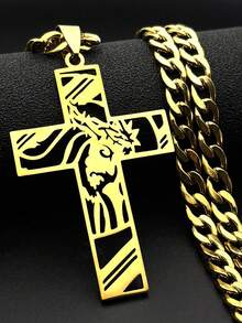 Hip Hop Punk Crown Of Thorns Jesus Cross Necklace For Men Stainless Steel Gold Plated Crucifix Pendant Necklace - Necklace - View 1