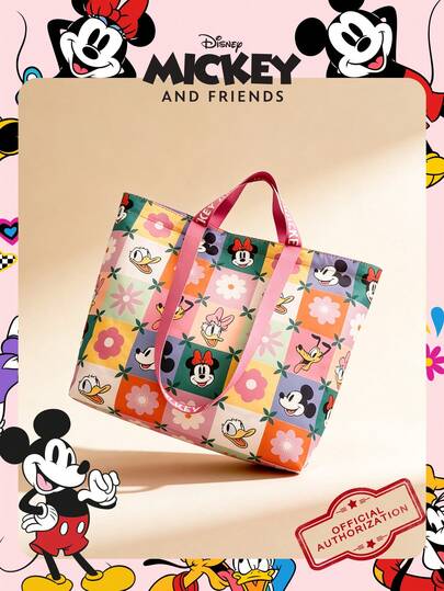 Disney Officially Licensed Mickey Mouse Pattern Shopping Bag, Large Capacity Foldable Tote Bag, Drawstring Shoulder Bag, Lightweight Handbag, Multiple Styles Available, Genuine Product Guarantee, Suitable For Women/Girls/Ladies, Suitable For Daily Use/Shopping/Outings , Beach