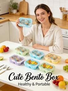 1pc Elegant Bento Box, Multiple Colors Available, Personalized Pattern, Cute & Minimalist, Food Storage Container With Included Utensils, Suitable For Daily Use And Holiday Gifts - Multicolor - View 5