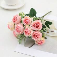 1/3/6pcs Artificial Rose Flower Bouquet, Bridal Bouquet, Home Living Room Dining Table Decor, Wedding Decoration, Home Floral Arrangement - Multicolor - View 3