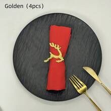4pcs Minimalist Gold Christmas Deer Napkin Rings For Home, Kitchen, Restaurant, Hotel, Farmhouse, Party, Birthday, Dining Table Decor - Gold - View 8