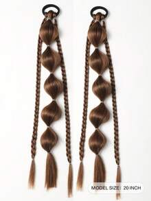 2 piezas Pelucas con trenzas de burbuja de 20 pulgadas estilo Y2K lindas y geniales para niñas, con banda elástica, accesorios para el cabello, adecuadas para fiestas, reuniones, regalo de Halloween (Color: Negro, Marrón Claro, Marrón Oscuro, Marrón-Negro) - Multicolor - Ver 3