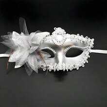 Glittery Halloween Princess Eye Mask – Floral Lace & Crystal Embellished Princess Mask For Halloween Cosplay, Carnival Parades & Birthday Parties - trắng - Xem 7