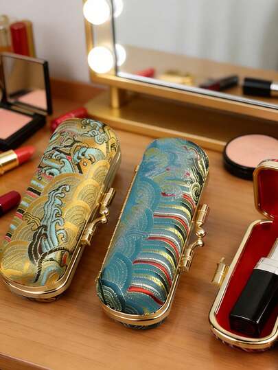 Birthday Flower Engraved Lipstick Case, Chinese Embroidered Satin Lipstick Box, Mini Lip Gloss Makeup Storage Box, Fashion Makeup Organizer, Retro Floral Jewelry Pouch, Jewelry Box, Stylish & Portable, Suitable For Travel And Daily Use, Ideal For Lipsticks And Jewelry, Great Gift For Ramadan, Eid, Valentine's Day, Christmas And Thanksgiving