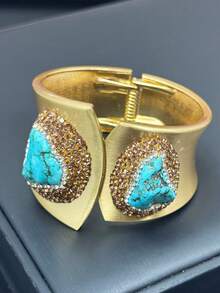 4 قطع طقم قلادة عتيقة من الفيروز مع تطعيم اللؤلؤ الطبيعي، مصنوعة يدويًا من الكريستال التشيكي