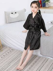 Kids Girls' Solid Color Elegant Plush Long Sleeve Hooded Robe Sleepwear,Flannel Sleepwear, Coral Plush Pajamas For Gift,Plush Home Clothes Hooded Robe Robe Bathrobe For Girls Fall Winter,Minimalist Robe,Spring,Kids Pajamas,Cozy - Multicolor - View 2