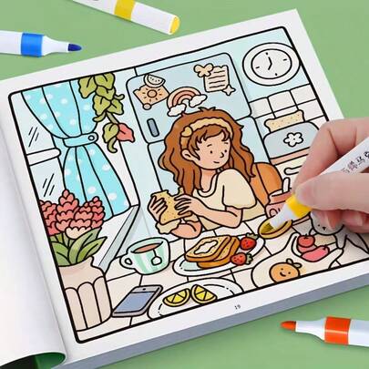 دفتر رسم كرتوني 24 صفحة - يومية رسم فتاة كرتونية جميلة، رسومات ملونة، غلاف ناعم، ورق متين، مناسب للهدايا DIY وأعياد الميلاد والكريسماس، دفتر رسم