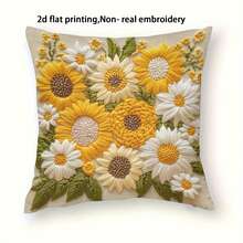 1pc Sunflower Print Pillow Cover (Printed Design, Not Embroidered), Creating A Spring Atmosphere, 100% Polyester Square Single-Sided Printed Cushion Cover, Machine Washable, Zipper Closure, Suitable For Sofa, Bed, Car, Bedroom And Living Room, Pillow Insert Not Included - Yellow - View 3