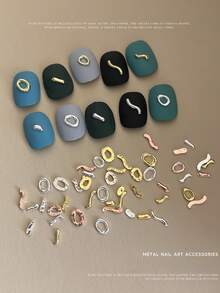 20pcs Punk Style Alloy Nail Art Decorations, Mixed Gold & Silver Hollow Asymmetrical Metal Studs, Minimalist Japanese Nail Accessories Nails - Multicolor - View 1