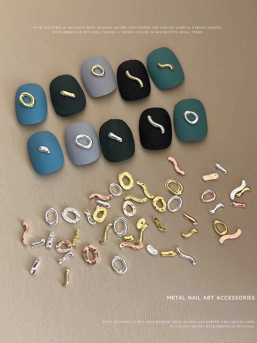 20pcs Punk Style Alloy Nail Art Decorations, Mixed Gold & Silver Hollow Asymmetrical Metal Studs, Minimalist Japanese Nail Accessories Nails - Multicolor - View 1