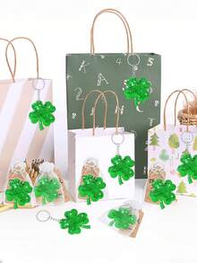 Double-Deck Four Leaf Clover Lucky Clover Sequin Keychain Set, With Keychains, Hank You Tags And Gift Bags, For St Patricks Party Favor, Birthday, Babies Shower, Wedding, Clovers Party Favors