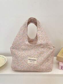 1 Piece Cute Flower Lunch Bag Large Capacity Canvas Lunch Box Bag Fashionable Checkerboard Pattern Tote Bag Camping Food Storage Bag Portable Shopping Handbag No-Closure Lunch Bento Bag School Lunch Box Storage Bag Small Commute Tote Bag Cosmetics Outing Essentials Small Items Organizer Bag Girly Bento Bag - Multicolor - View 15