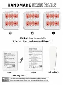 10片手工美甲贴纸，情人节礼物，秋冬美甲，圆形美甲贴纸，秋季美甲，按压式美甲，短款按压式美甲，假指甲，短指甲，亚克力按压式美甲，手工制作，可拆卸可重复使用 - 彩色 - 查看 5