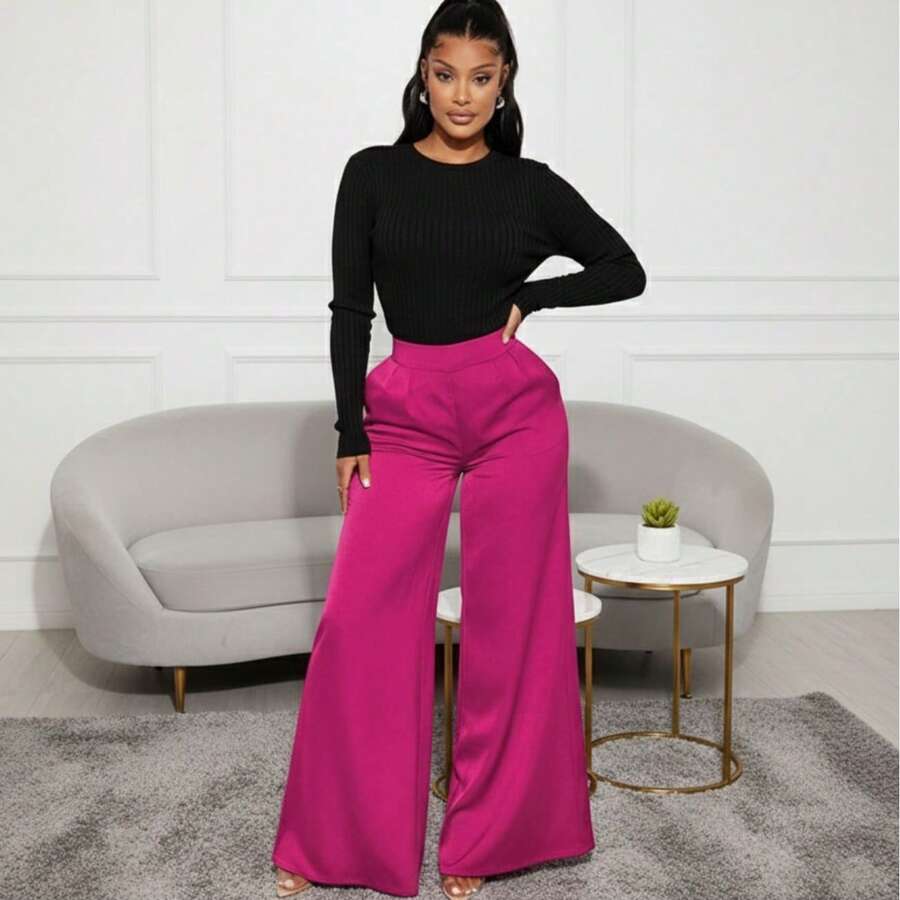 Pantalon pata de elefante colores lisos - Rosa Fucsia - Ver 1