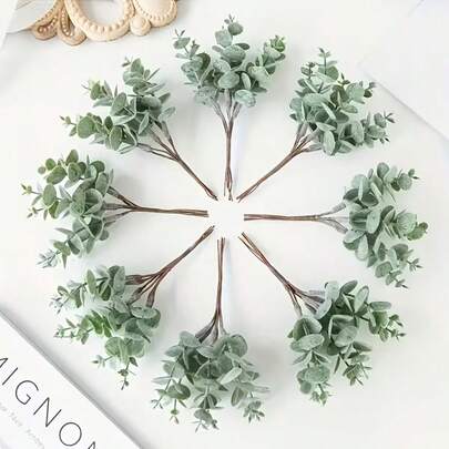 1pc Artificial Eucalyptus Leaf Flower Bouquet DIY Material, Wreath Decor, Candy Box Decor, Home Decor, Wedding Decor, Bride Wrist Corsage & Headpiece Material, Suitable For Christmas, Valentine's Day, Easter, St. Patrick's Day And Other Occasions