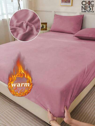 1 件淡粉色天鹅绒床笠温暖柔软纯色毛绒床笠特大号双人床尺寸，奢华超柔软舒适床单，带 11.8 英寸深口袋，适合秋冬和春季，无枕套秋冬温暖床垫保护，深口袋，床单