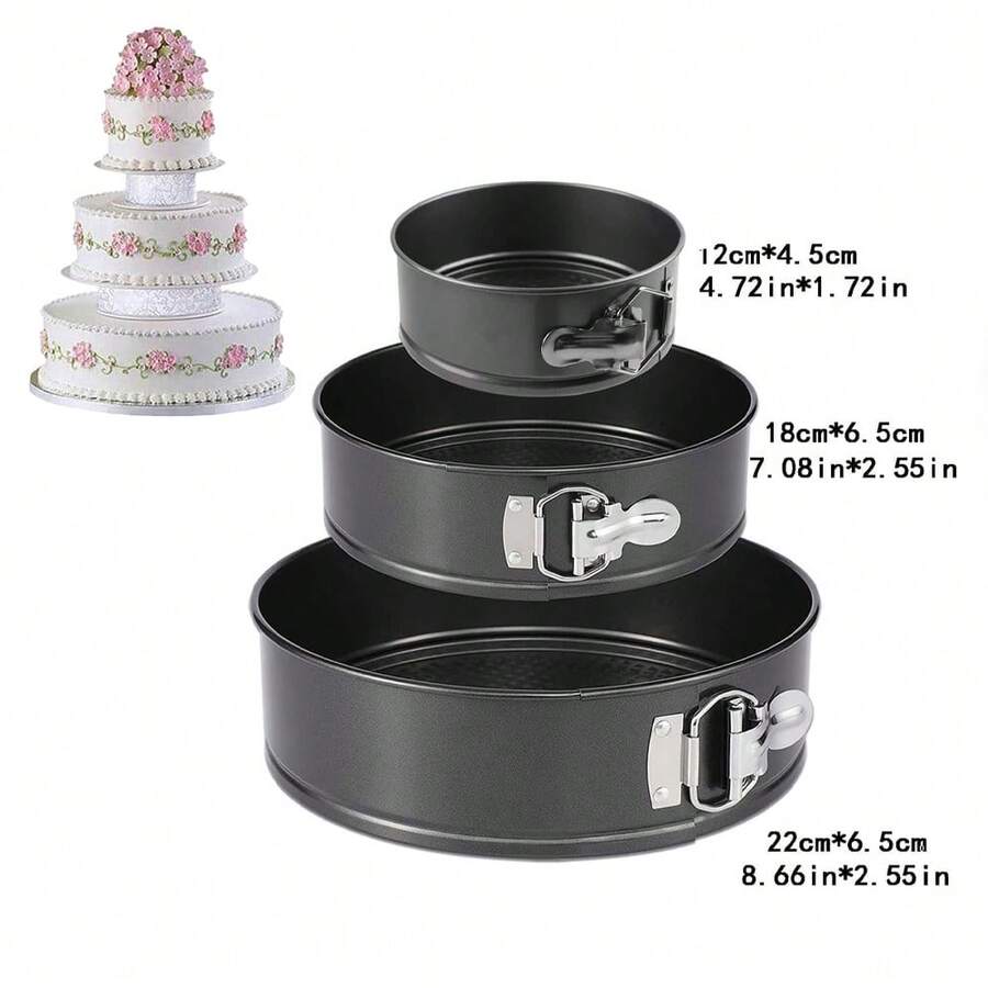 圆形心形烘焙模具，带可拆卸弹簧盖，不粘碳钢烤盘，可堆叠多种尺寸（大/中/小），适合婚礼和情人节烘焙，PTFE 涂层用于芝士蛋糕、分层蛋糕（灰色）