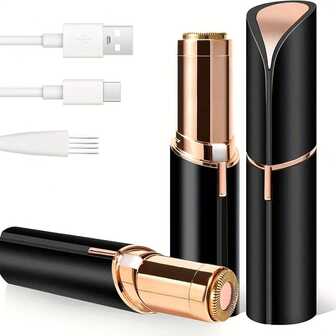 Dispositivo de depilación facial indolora para mujeres e instrumento de depilación con luz LED - Dispositivo portátil del tamaño de un lápiz labial, equipado con una cabeza extraíble, adecuado para el bigote, la barbilla, el vello fino, la barba, luz suave, diseñado, amigable para viajar, depilación indolora durante el uso, regalo ideal para mujeres