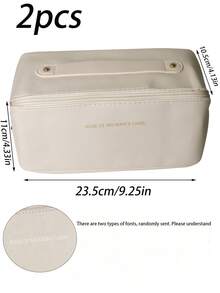 1pc Leather Cosmetic Bag, Minimalist Portable Handheld Makeup Bag, Elegant Travel Makeup Organizer, Dirt-Resistant - Milky White - View 8