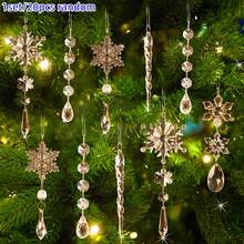 1set/20pcs Christmas Tree Decoration Crystal Ornaments- Champagne Christmas Hanging Acrylic Christmas Snowflake Icicle Drop Crystal Ornaments For Xmas Tree Winter Holiday Home Party Supplies - Multicolor - View 1