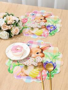 4pcs Easter Thickened Linen Placemats, Tulip Rabbit Egg Pattern, Washable Round Linen Placemats With Scalloped Edges - Vibrant Floral Design, Suitable For Home Decor, Perfect For Daily Use And Holiday Parties, Seasonal Tableware, Holiday Table Setting, Spring Theme Decor, Durable Fabric, Hand Wash Only, Decorative Placemats, Party Host, Family Gathering - Multicolor - View 7