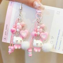 1个手工可爱卡通猫咪钥匙扣，串珠编织包饰，心形手机挂绳，包包吊坠，ins风钥匙圈 - 汽车钥匙链，可爱装饰品，派对礼物，精致礼物，迷你摆件，生日礼物，节日礼物，圣诞节，复活节，愚人节，万圣节 - 彩色 - 查看 1