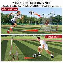 2-In-1 Soccer Rebounder, Ground Pass Nets, Iron Soccer Practice Equipment, Sports Football Rebounder Wall With Portable Bag, Perfect For Team Solo Training, Passing, Volleyball - Black+White - View 3