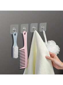 20pcs Strong Adhesive Clear Wall Hooks - Casual Style, Easy To Install, No Drilling Required, Plastic Heart Shaped Utility Hooks For Kitchen And Bathroom - Square - View 4