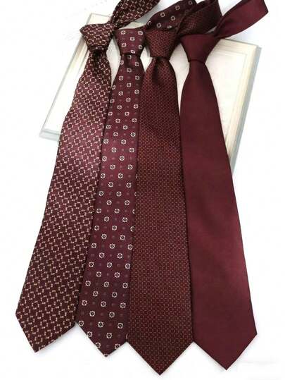 1 pieza Corbata burdeos hecha a mano, adecuada para uso casual, boda, negocios, fiesta y diario