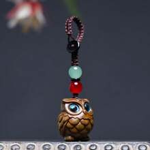 1pc Wooden Owl Keychain Pendant, Cute Big-Eyed Owl Creative Backpack Pendant, Couple Keychain Ornament, Student Backpack Pendant, Home Decor Big-Eyed Owl Hanging Ornament, Gift - Multicolor - View 7