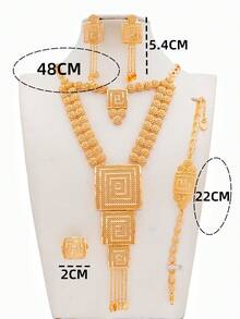 5 件几何方形多层项链，18K 镀金香槟色法式浪漫奢华迪拜风格适合新娘、婚礼、派对、节日、送给爱人、母亲的礼物 - 香檳色 - 查看 6