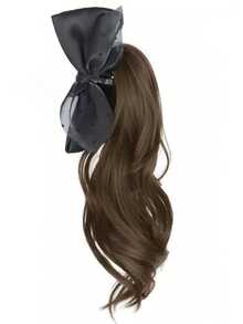 新款波点网纱蝴蝶结瀑布式马尾辫合成发爪夹马尾辫接发片，女士适用 - 彩色 - 查看 7