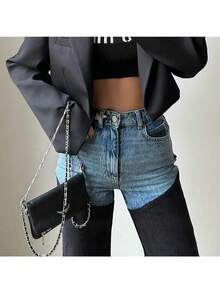 Casual Contrasting Splicing Straight Women's Old Jeans - màu đen - Xem 4