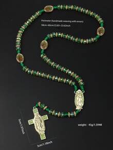 1pc Virgin Mary Cross Pendant Beads Chain Necklace,Crystal Beads Catholic Necklace Cross Pendant Virgin Mary Necklace Colorful Cross Pendant Necklace - Beaded Necklace - View 7