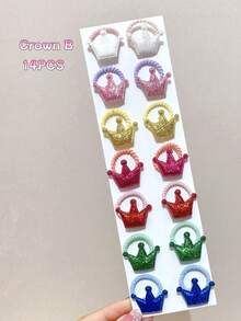 14 chiếc dây buộc tóc hình trái tim, ngôi sao, vương miện lấp lánh dễ thương dành cho bé gái và thiếu nữ, phụ kiện tóc, không có hộp bìa trắng, sự khác biệt nhỏ về màu sắc là điều không thể tránh khỏi. - Nhiều màu - Xem 6