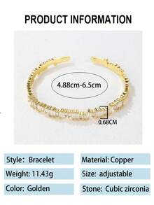 1 件几何不对称梯形锆石星形手链，简约优雅时尚女性珠宝设计 - 金色 - 查看 2