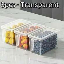 3 piezas Recipientes de almacenamiento de alimentos para refrigerador con asas, previenen el desperdicio de alimentos, adecuados para organizar verduras, frutas, granos, carnes, bebidas en el refrigerador, asas de material PRT resistente para un fácil movimiento entre los estantes - Multicolor - Ver 7