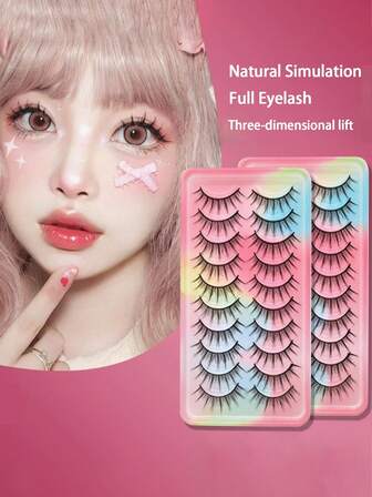 10 Pairs Manga Lashes Clear Band Natural Crossed Wispy Fake Eyelashes, Cosplay Makeup Tools
