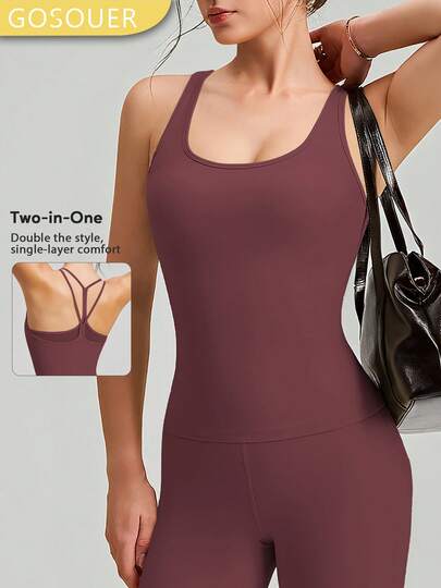 Women's Criss-Cross Back Fitted Yoga Sports Camisole With Padded Bra